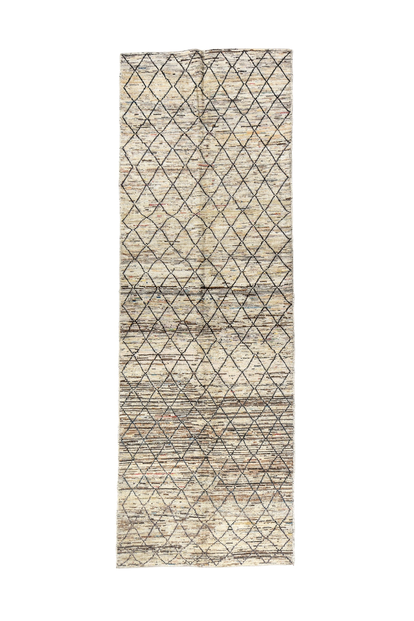 Moroccan Handmade Runner 4 X 10 | Beige, Black, Brown | Hand knotted (3273)