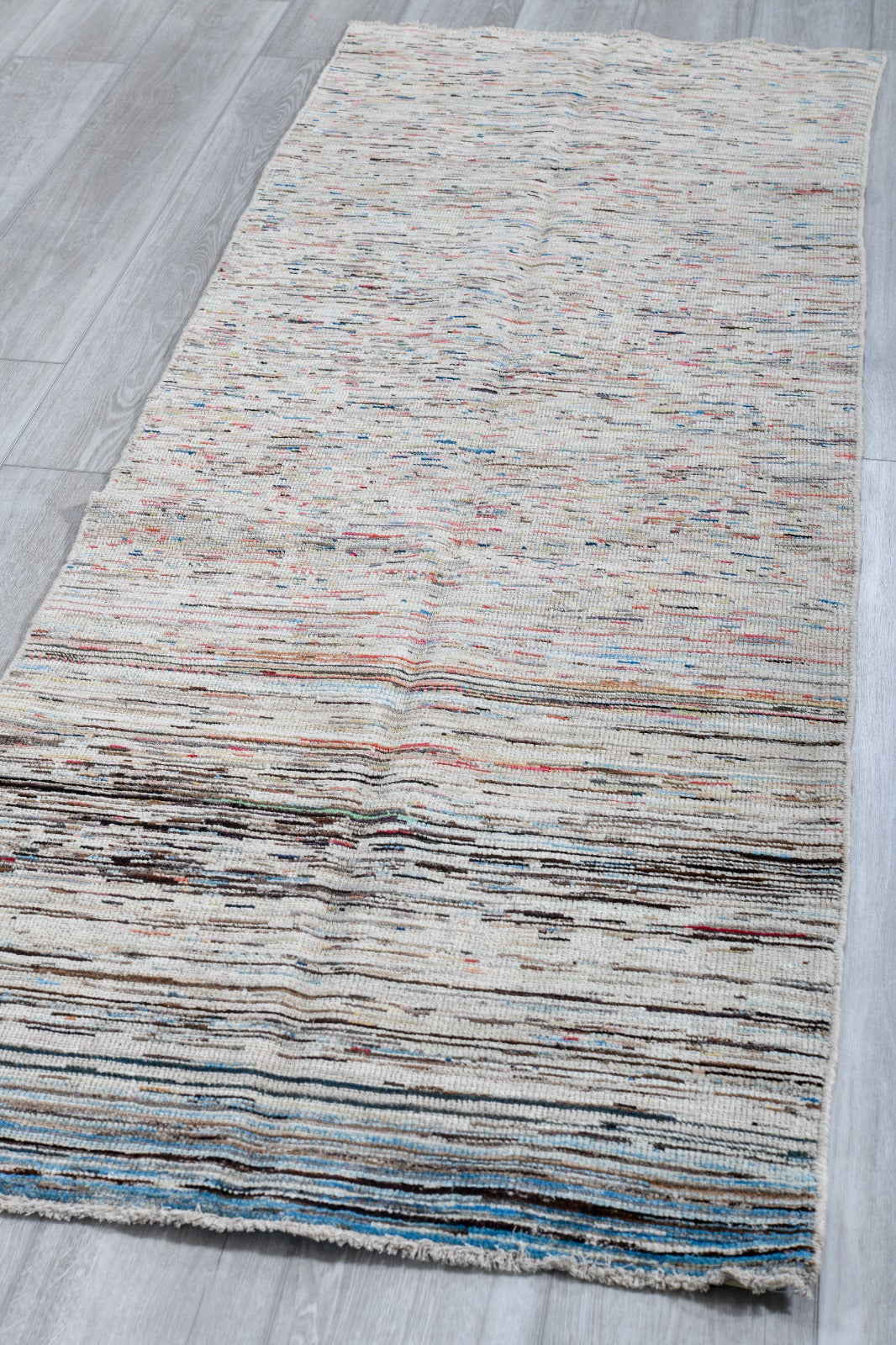 Moroccan Handmade Area Rug 3 X 8 | Beige, Brown, Blue, Red, Orange, Yellow | Hand Knotted (3861)