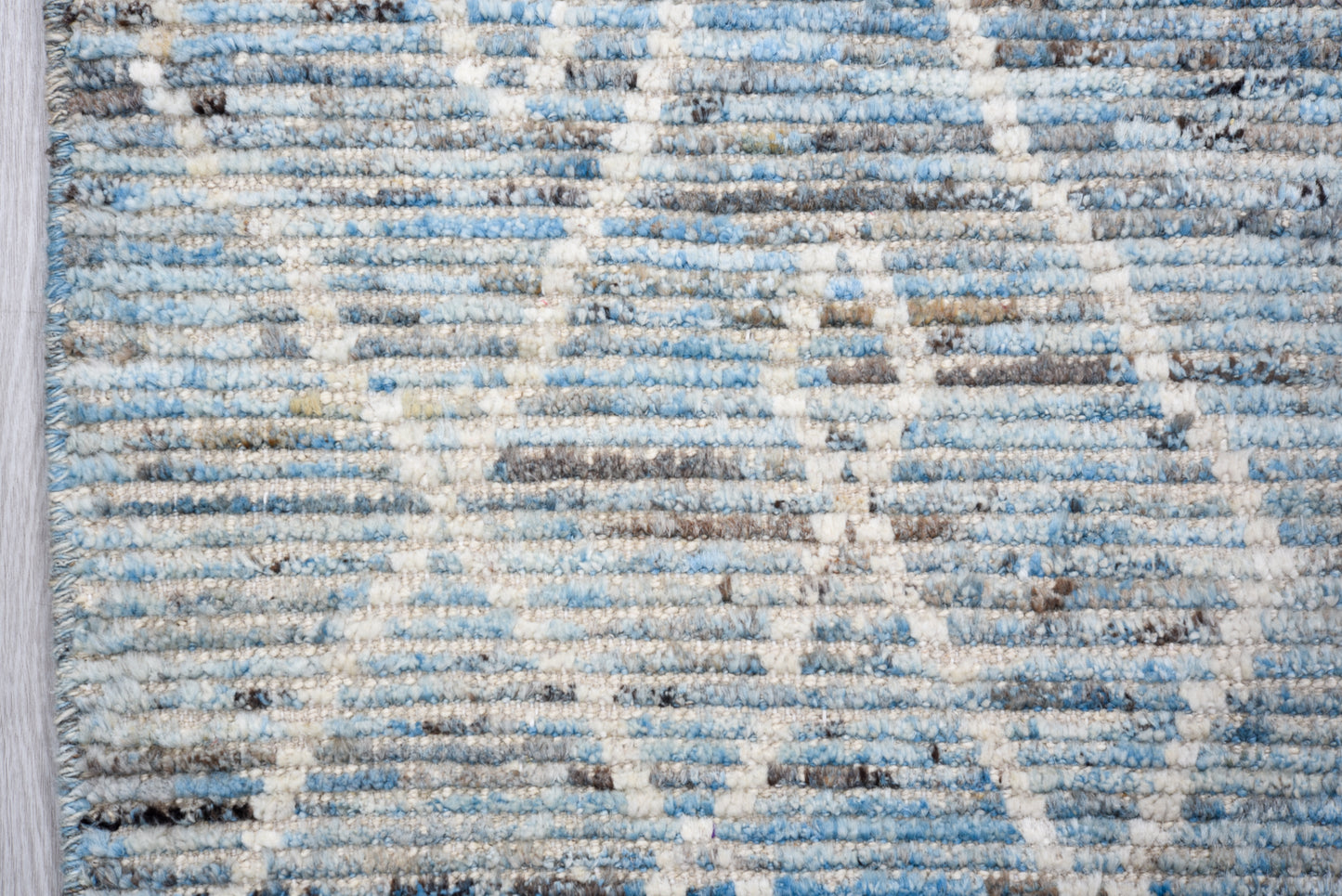 Moroccan Handmade Runner 4 X 13 |Blue, Beige, White| Hand knotted (4343)