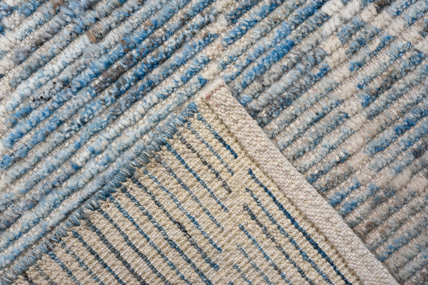 Moroccan Handmade Runner 4 X 13 |Blue, Beige, White| Hand knotted (4343)