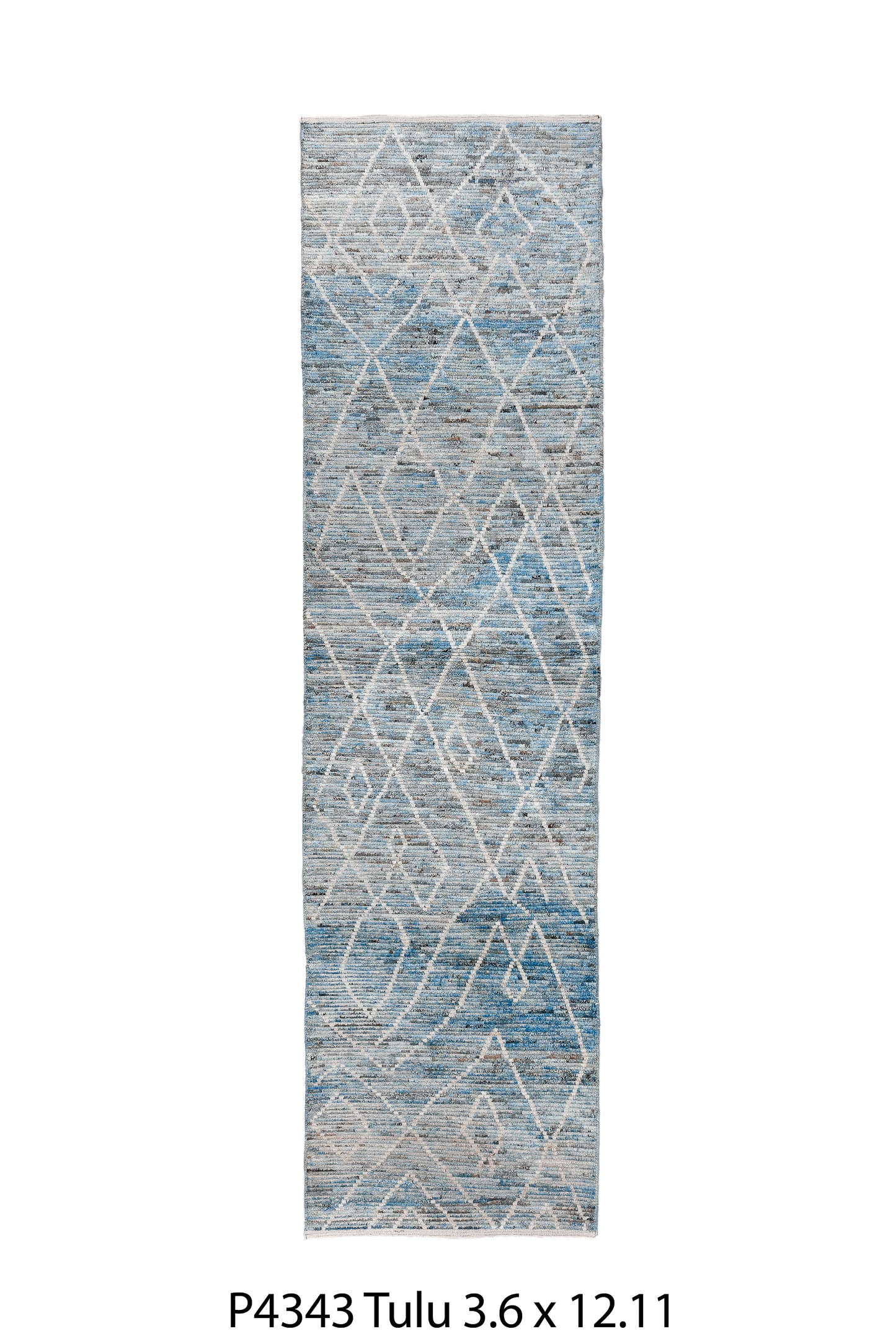 Moroccan Handmade Runner 4 X 13 |Blue, Beige, White| Hand knotted (4343)