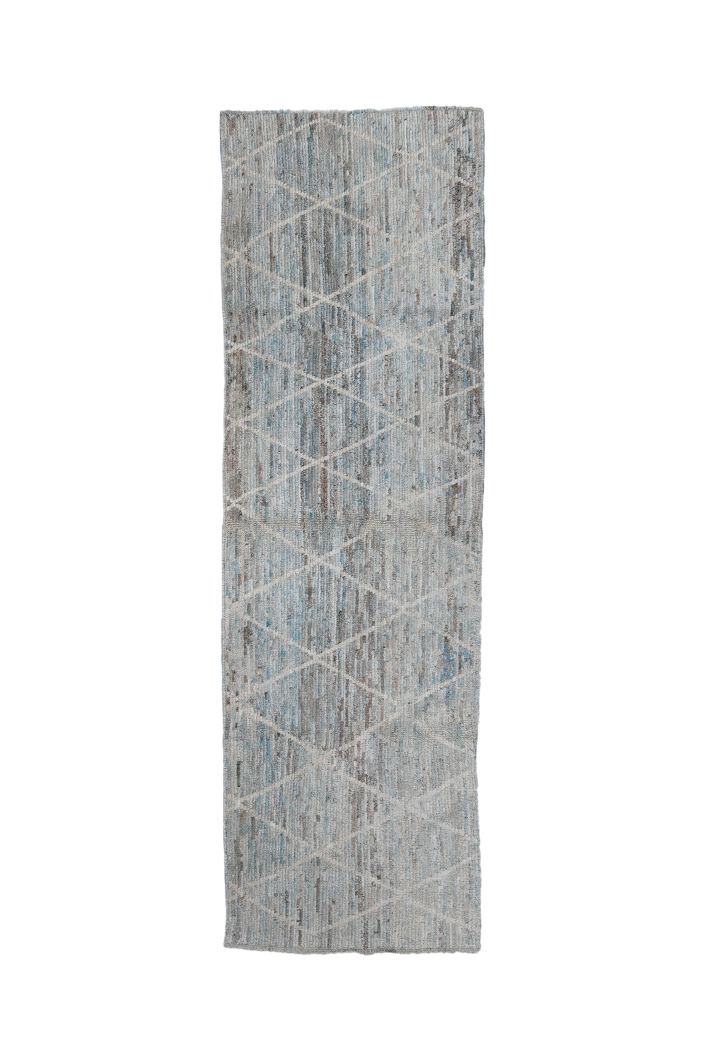 Moroccan Handmade Runner 3 X 10 | Beige, Brown, Blue| Hand knotted (4345)