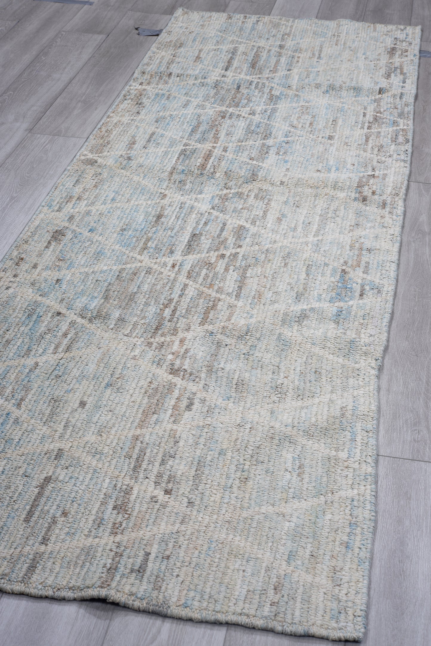 Moroccan Handmade Runner 3 X 10 | Beige, Brown, Blue| Hand knotted (4345)