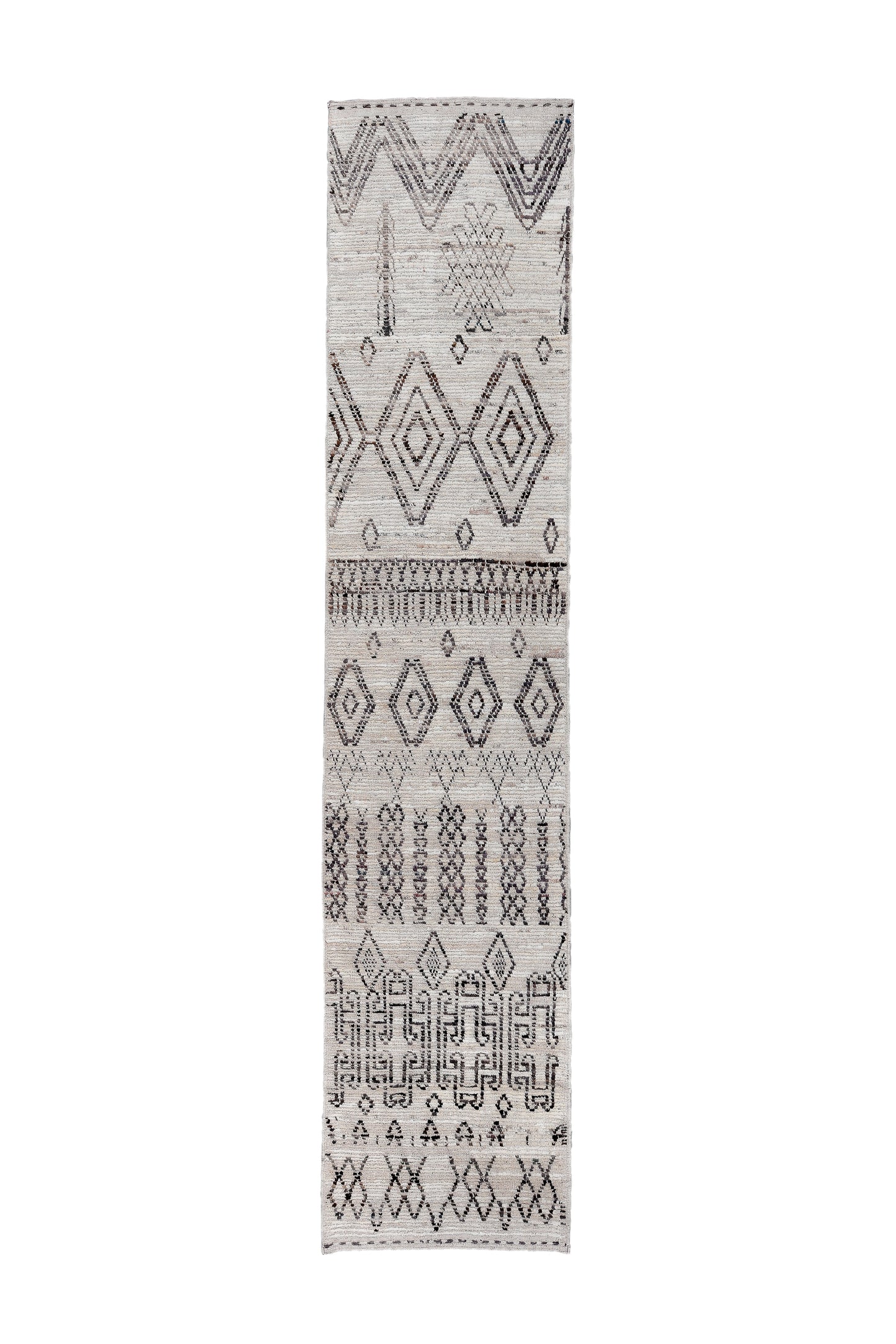 Moroccan Handmade Runner 3 X 13 | Beige, Brown| Hand knotted (4346)