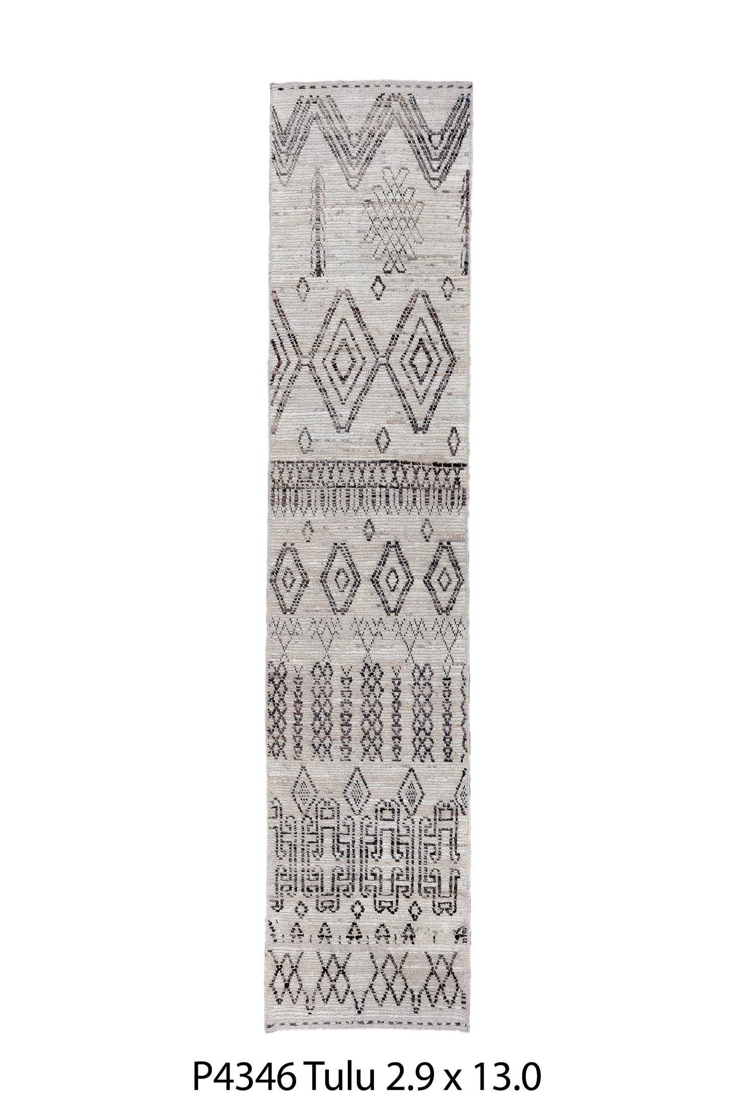Moroccan Handmade Runner 3 X 13 | Beige, Brown| Hand knotted (4346)
