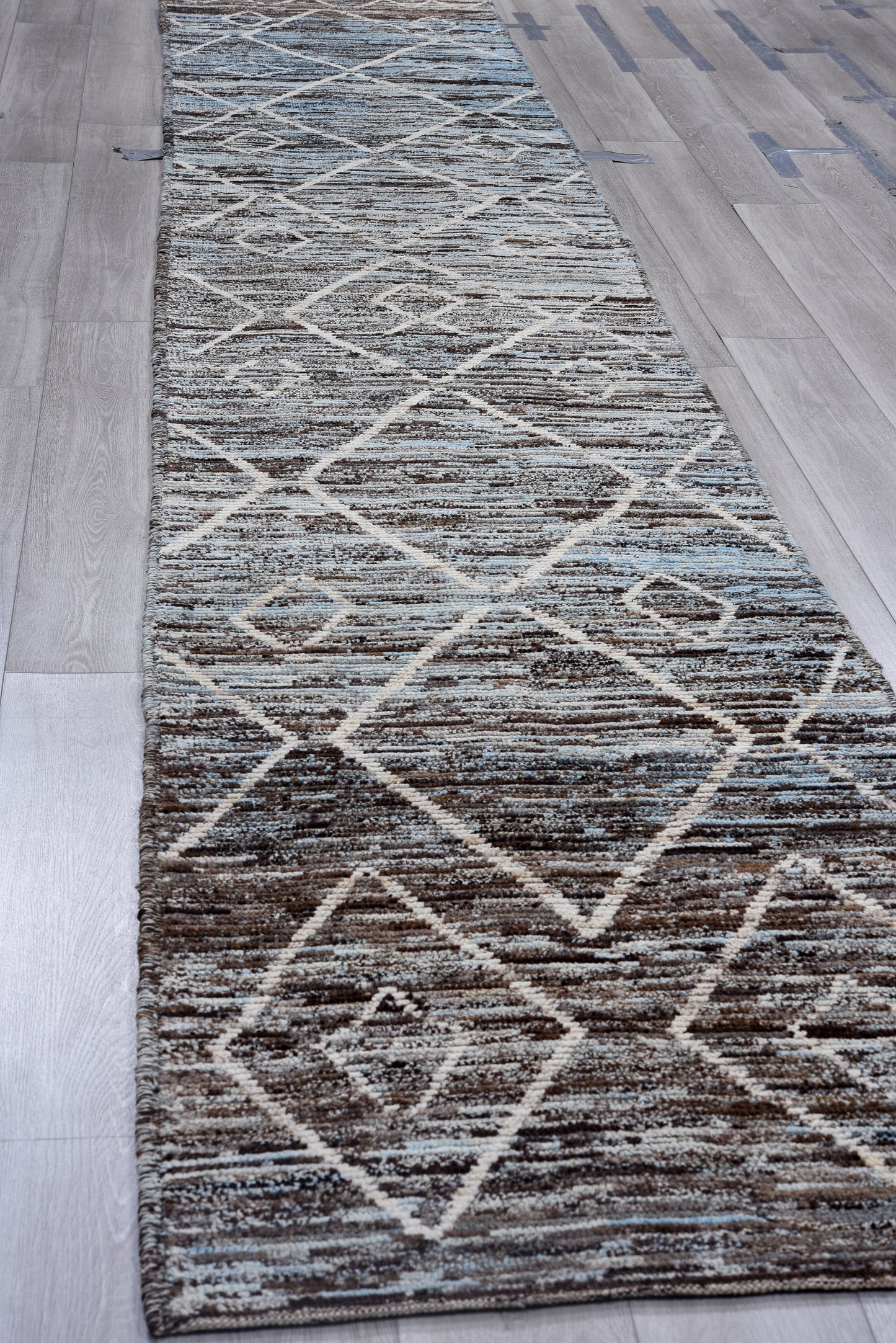 Moroccan Handmade Runner 3 X 16 | Beige, Brown, Gray, Blue| Hand knotted (4350)