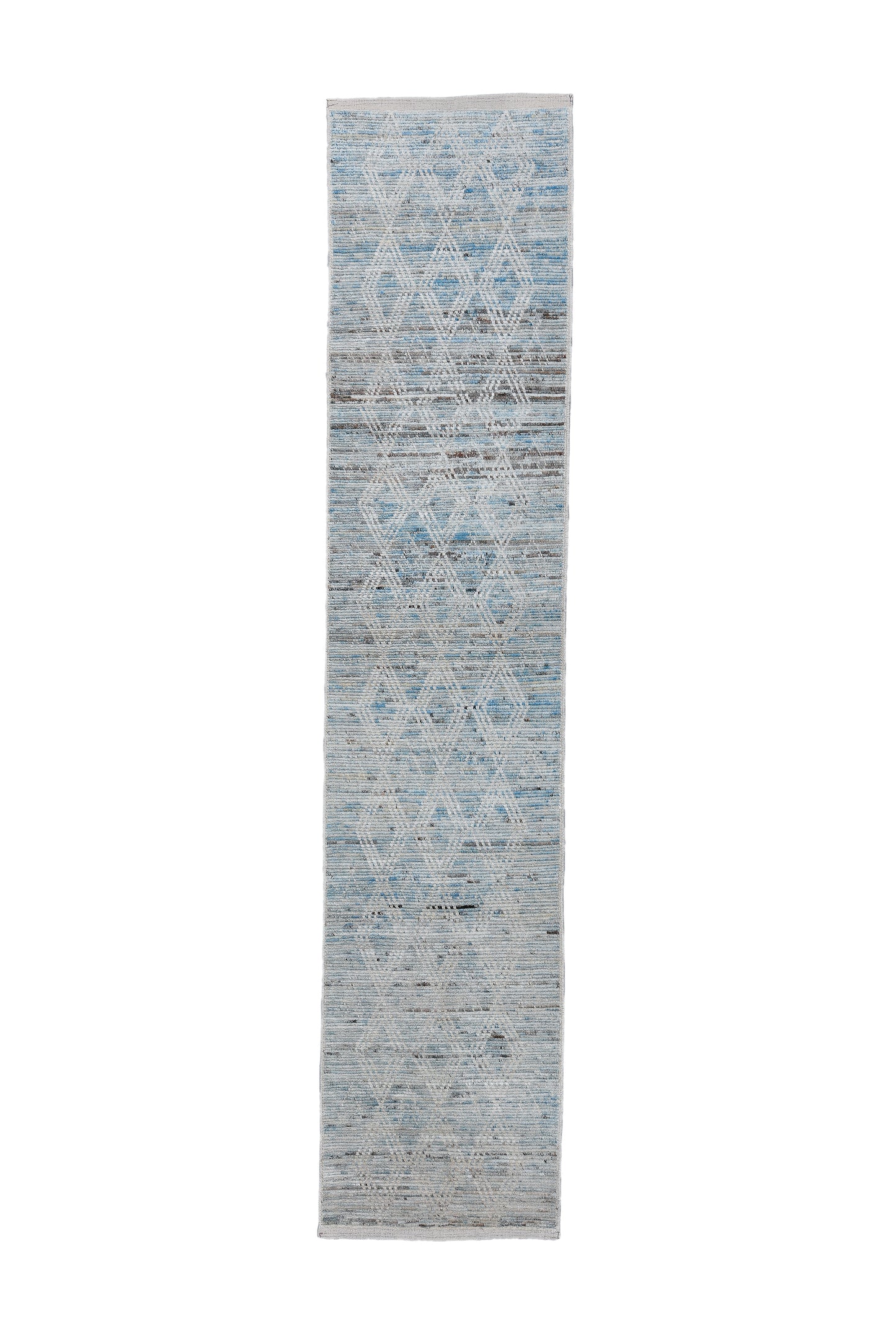 Moroccan Handmade Runner 3 X 13 | Grey, Blue, Beige, Black, Brown, Bronze | Hand knotted (4353)