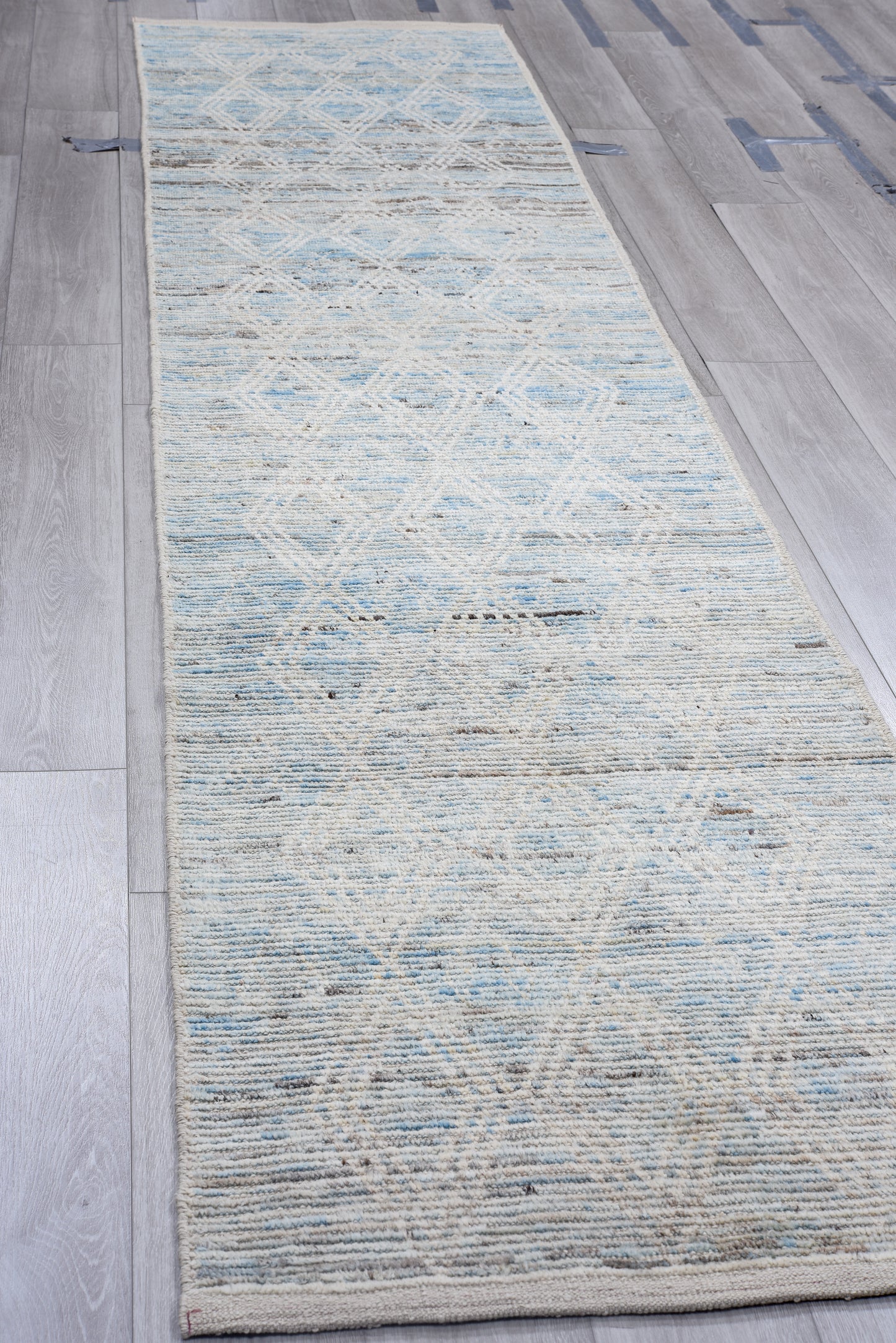 Moroccan Handmade Runner 3 X 13 | Grey, Blue, Beige, Black, Brown, Bronze | Hand knotted (4353)
