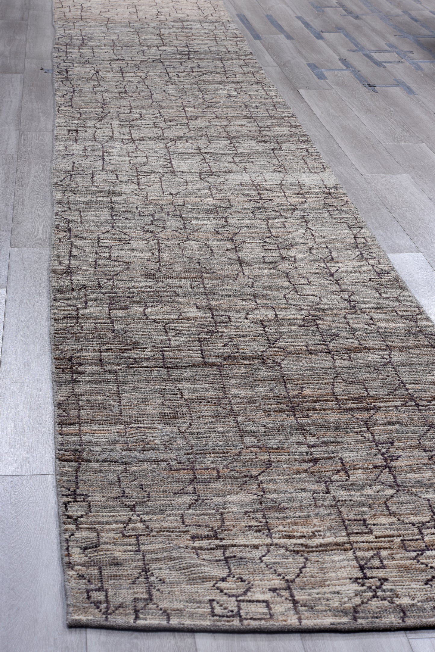 Moroccan Handmade Runner 4 X 19 | Grey, Black, Orange, | Hand knotted (4359)