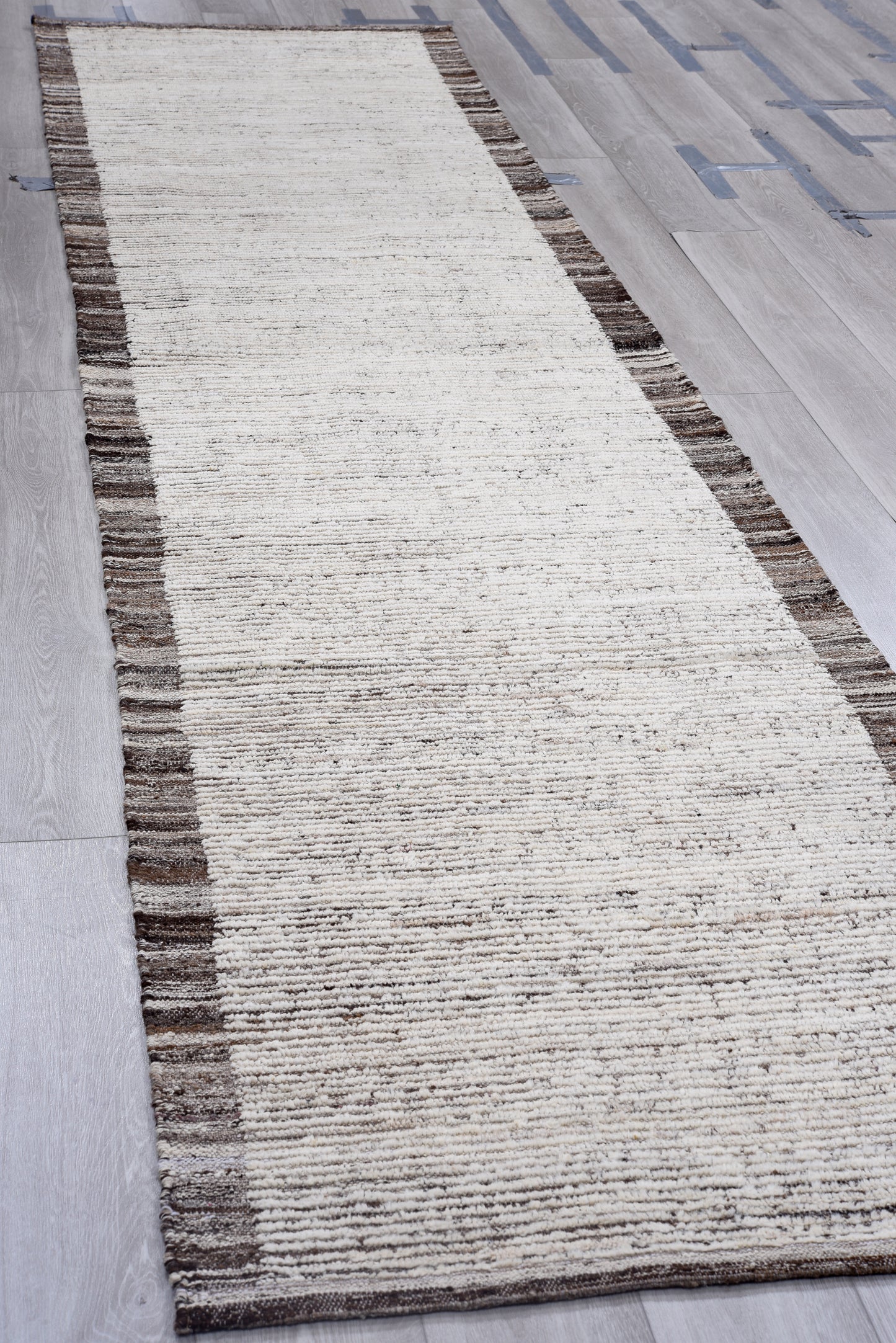 Moroccan Handmade Runner 3 X 14 | Beige, Brown| Hand knotted (4364)