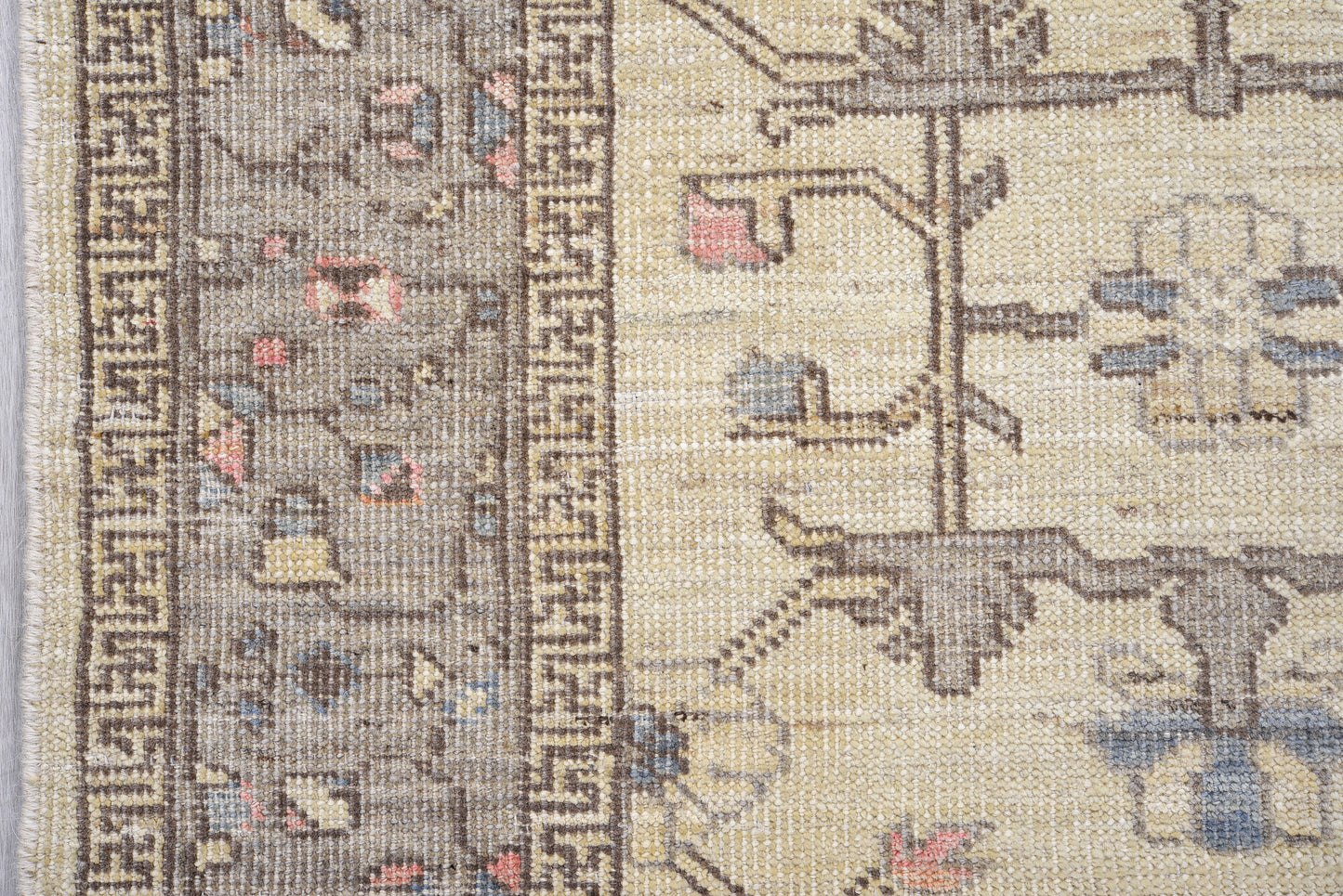 Oushak Handmade Runner 3 X 11 |Beige, Gray, Pink | Hand knotted (4391)