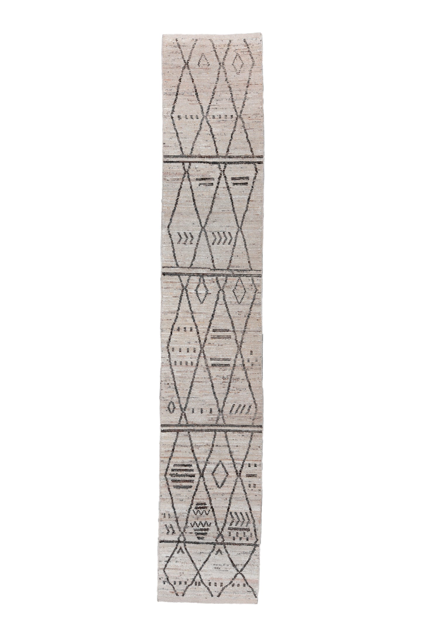 Moroccan Handmade Runner 3 X 16 |Beige, Bronze, Brown, Black | Hand knotted (4393)