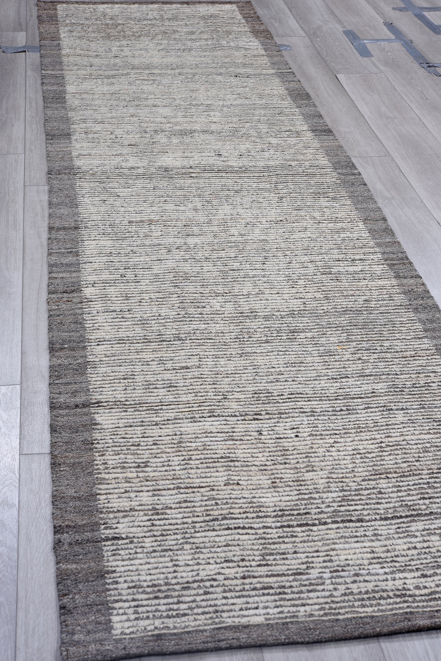 Moroccan Handmade Runner 3 X 12 |Beige, Dark Brown| Hand knotted (4397)