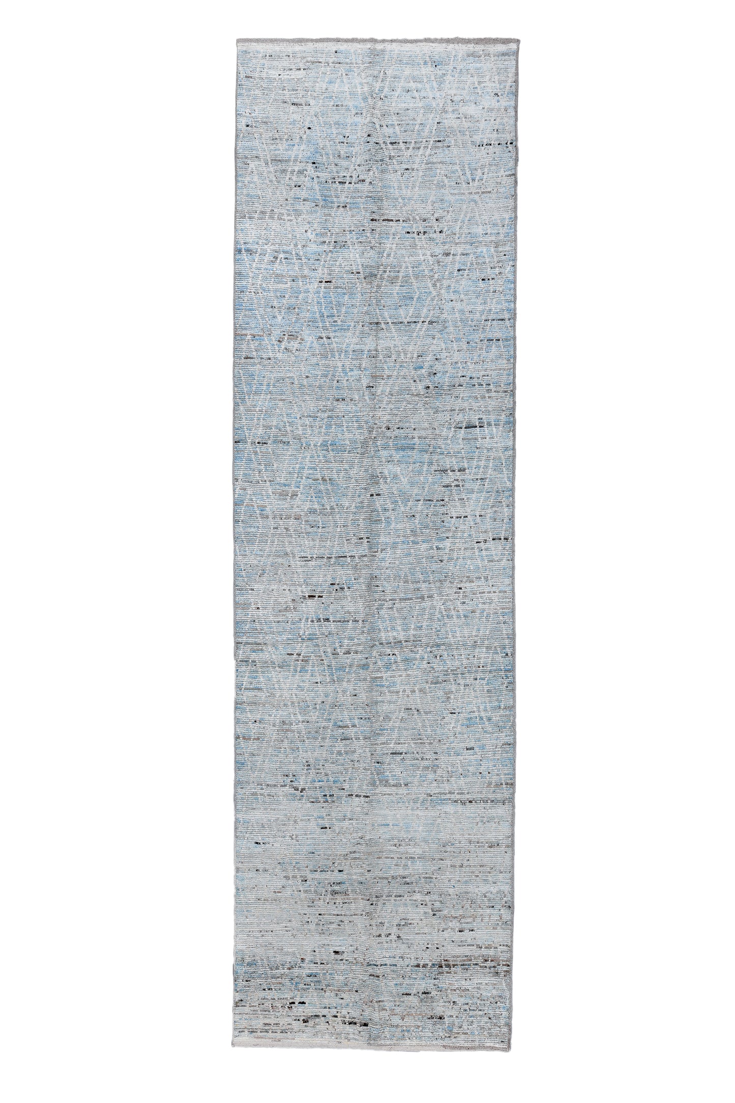 Moroccan Handmade Runner 6 X 20 | Grey, Blue, Black, white| Hand knotted (4413)