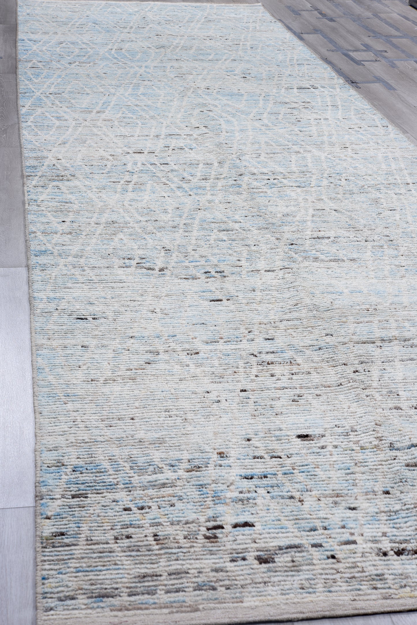 Moroccan Handmade Runner 6 X 20 | Grey, Blue, Black, white| Hand knotted (4413)