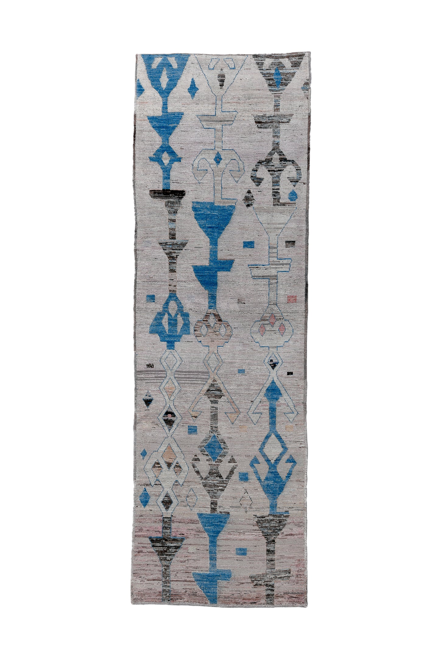 Moroccan Handmade Runner 4 X 13 | Grey, Blue, Black, Beige, Red| Hand knotted (4415)