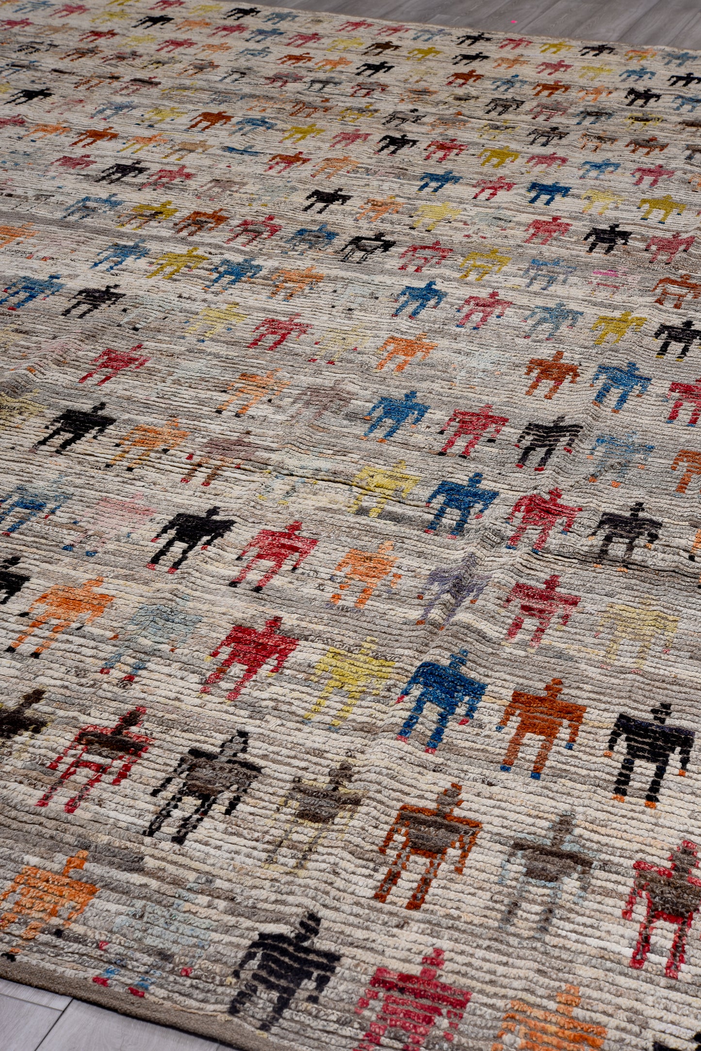 Moroccan beautiful Handmade Area Rug 13 X 17 | Beige, Brown, Red, Orange, Blue| Hand Knotted (4697)