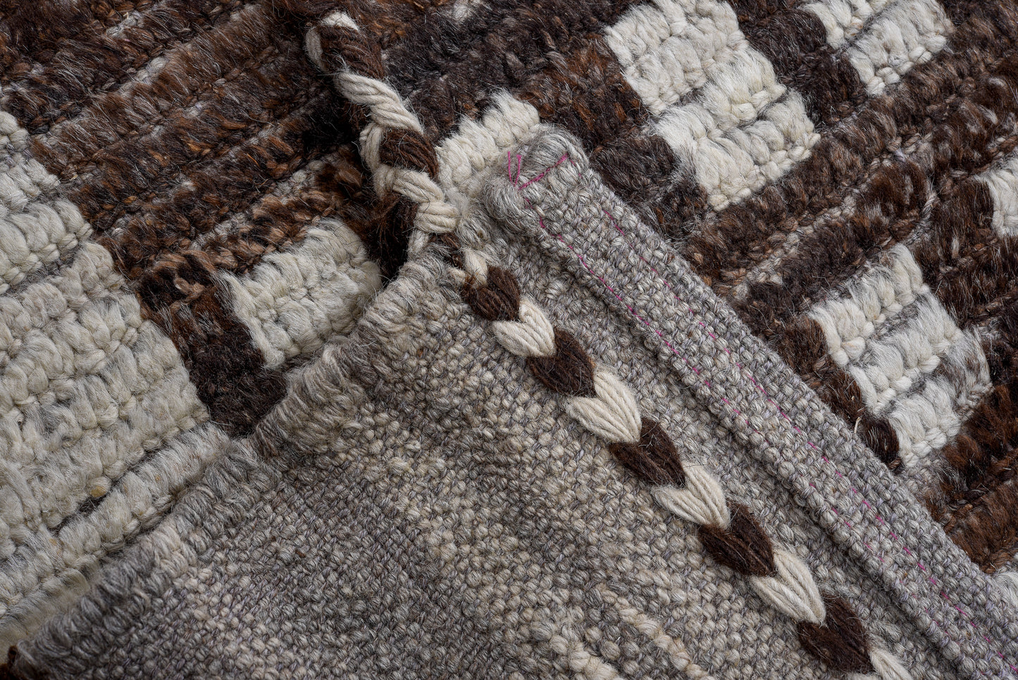 Moroccan Tribal design handmade rug 14 x 17 | beige and brown | 100% wool | hand knotted (4841)