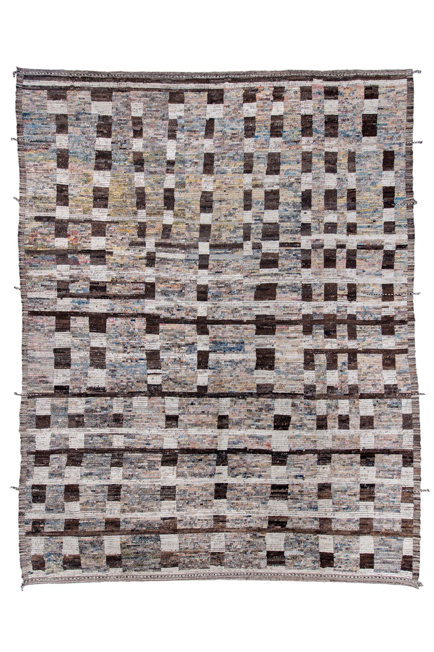 Moroccan Handmade Area Rug 15 X 19 |Brown, Dark Brown, Beige | Hand Knotted (4849)