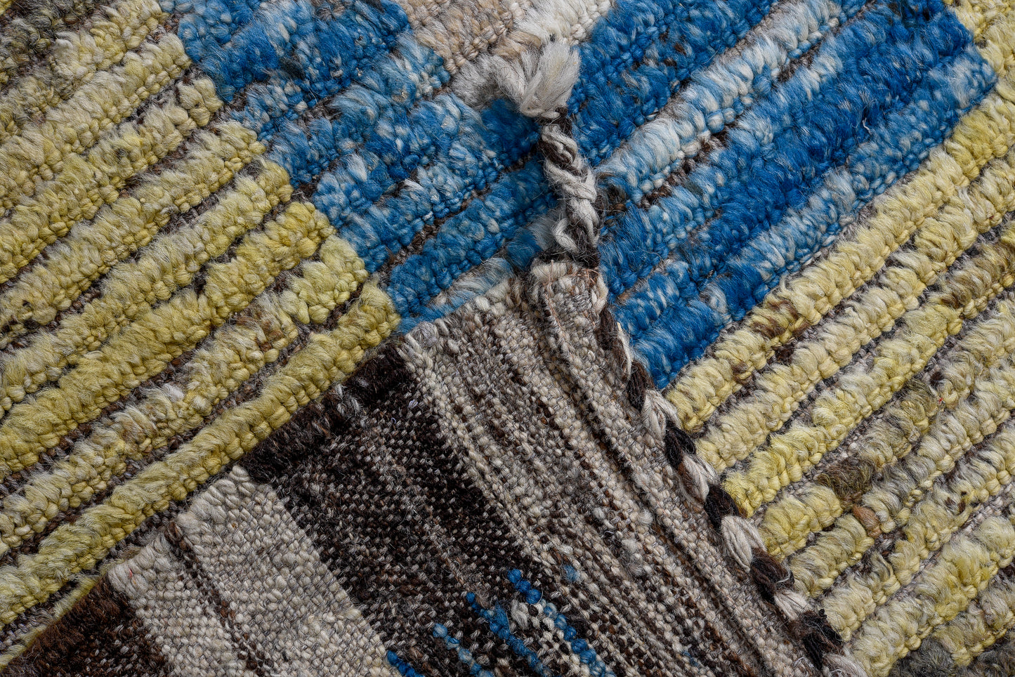 Moroccan Handmade Area Rug 15 X 17 | Blue, Gray, Yellow, Black, Brown, White | Hand knotted (4967)