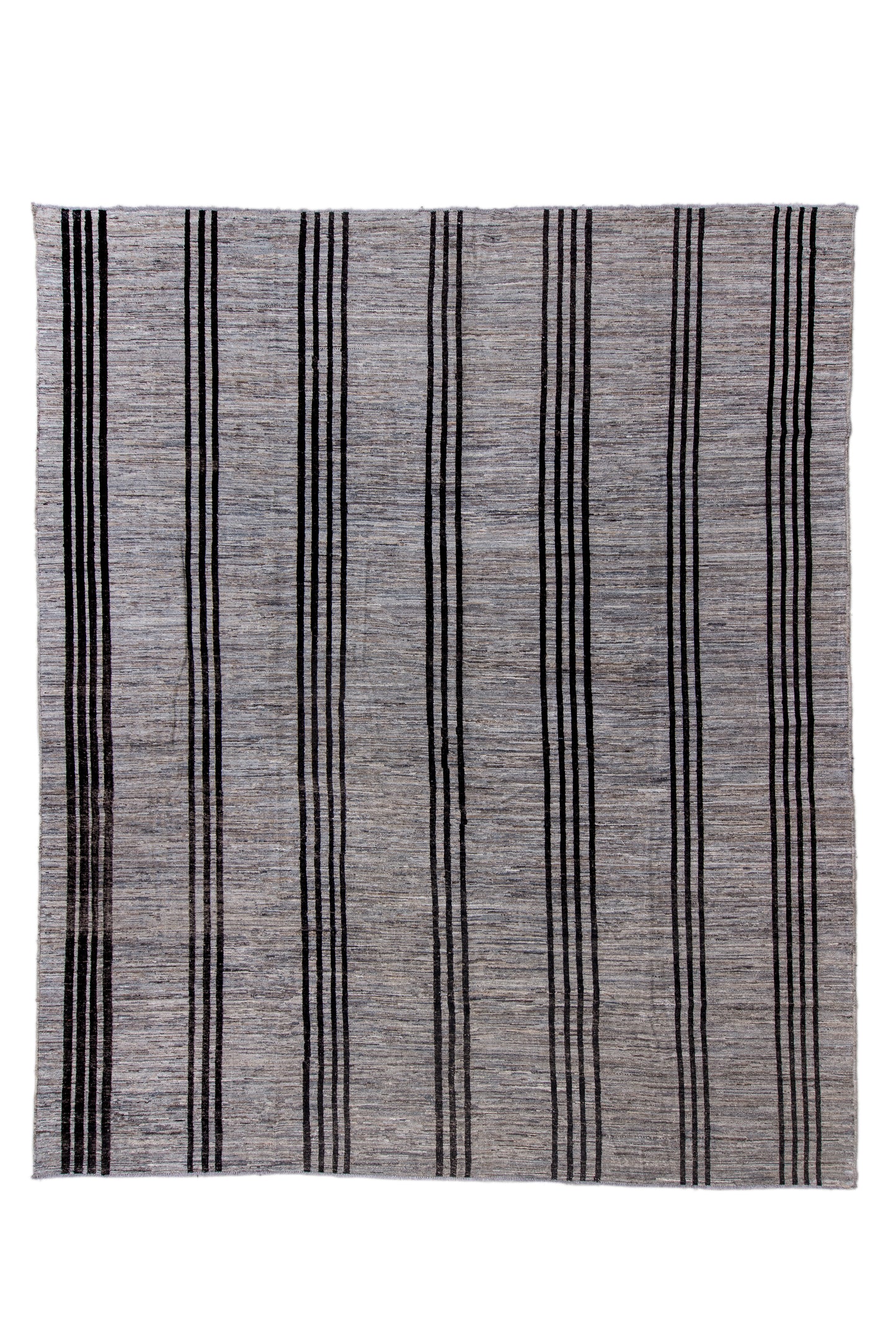 Moroccan vertical stripes handmade 13 X 15 | black, beige, gray | hand knotted (5014)