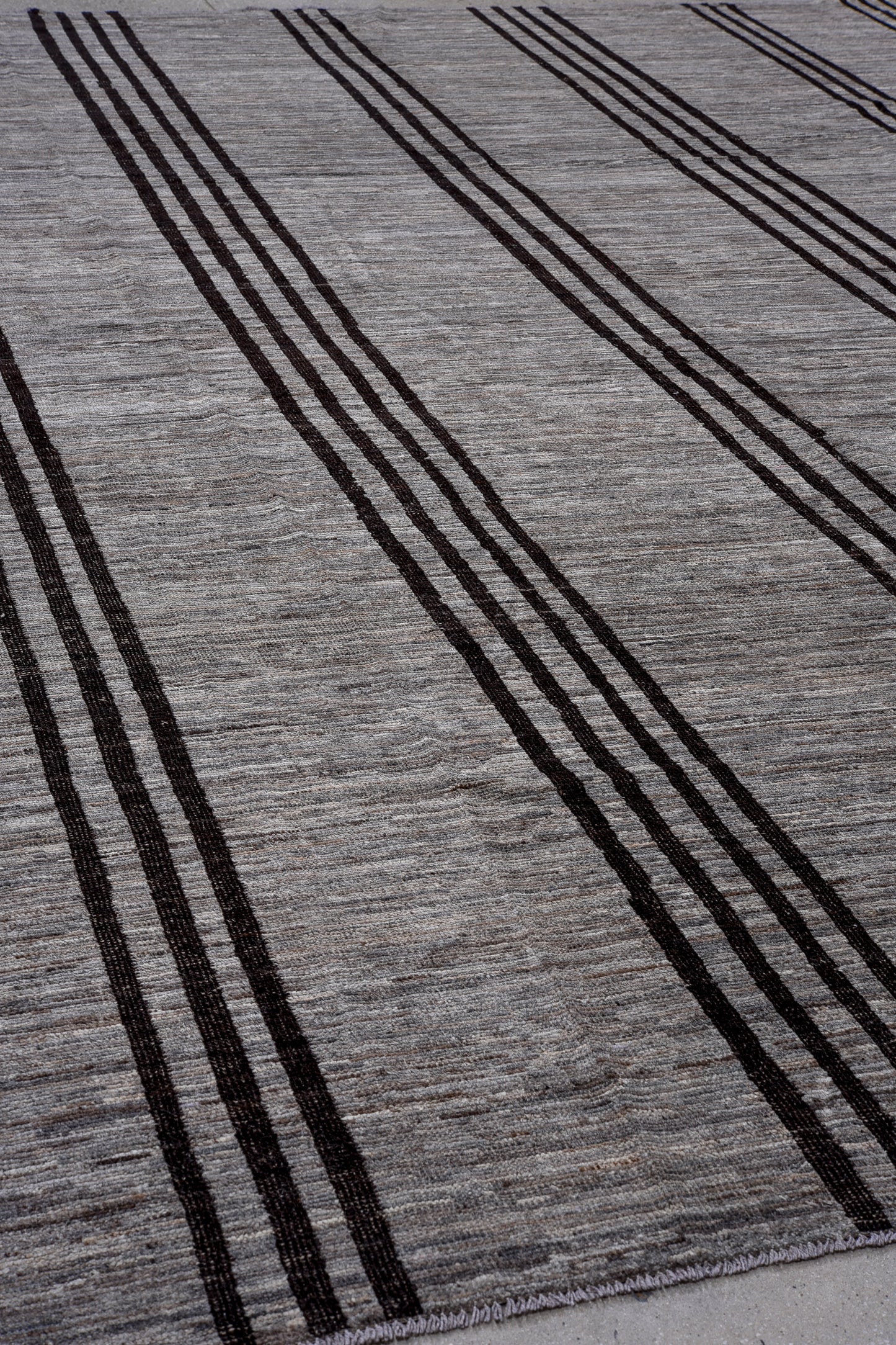 Moroccan vertical stripes handmade 13 X 15 | black, beige, gray | hand knotted (5014)