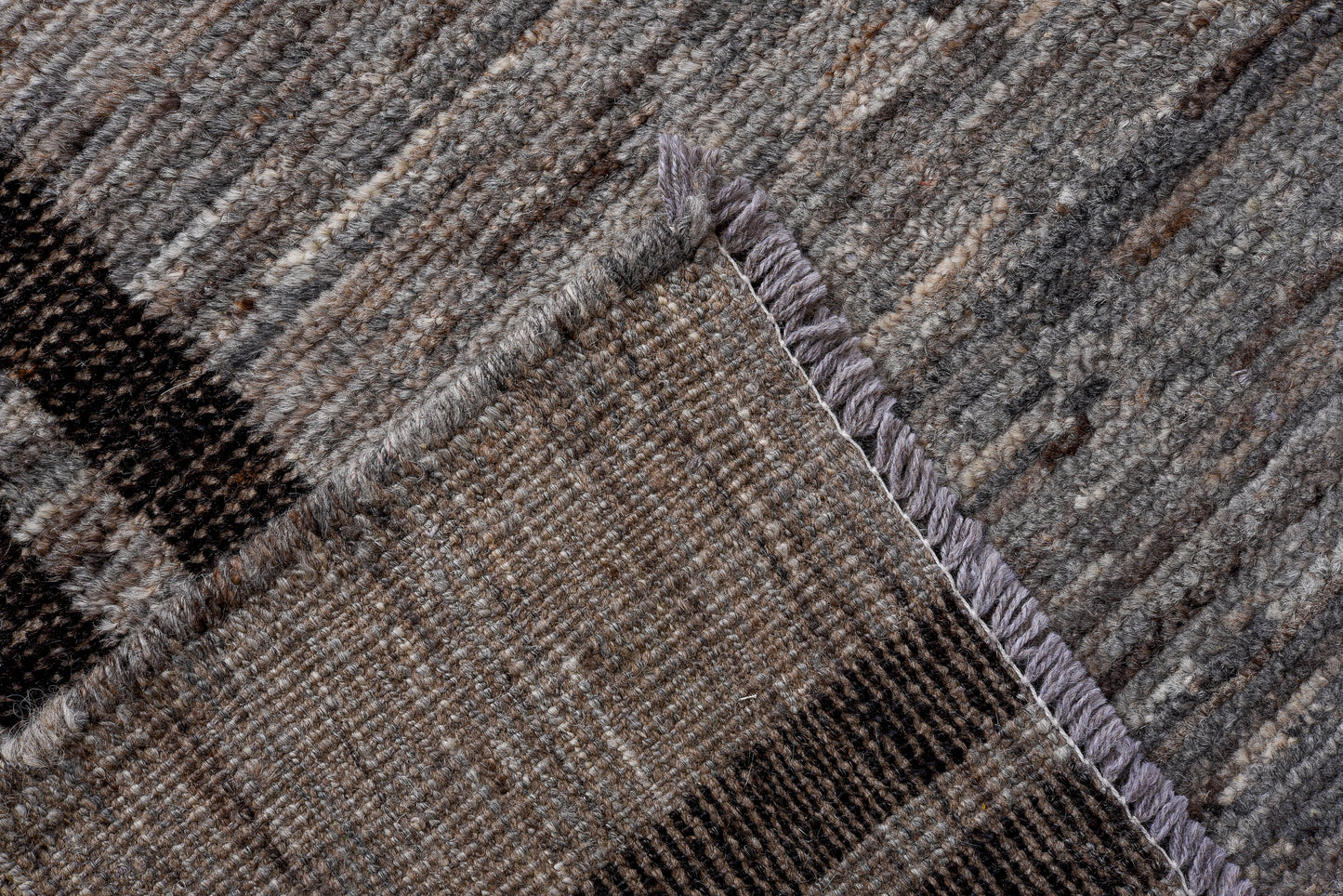 Moroccan vertical stripes handmade 13 X 15 | black, beige, gray | hand knotted (5014)