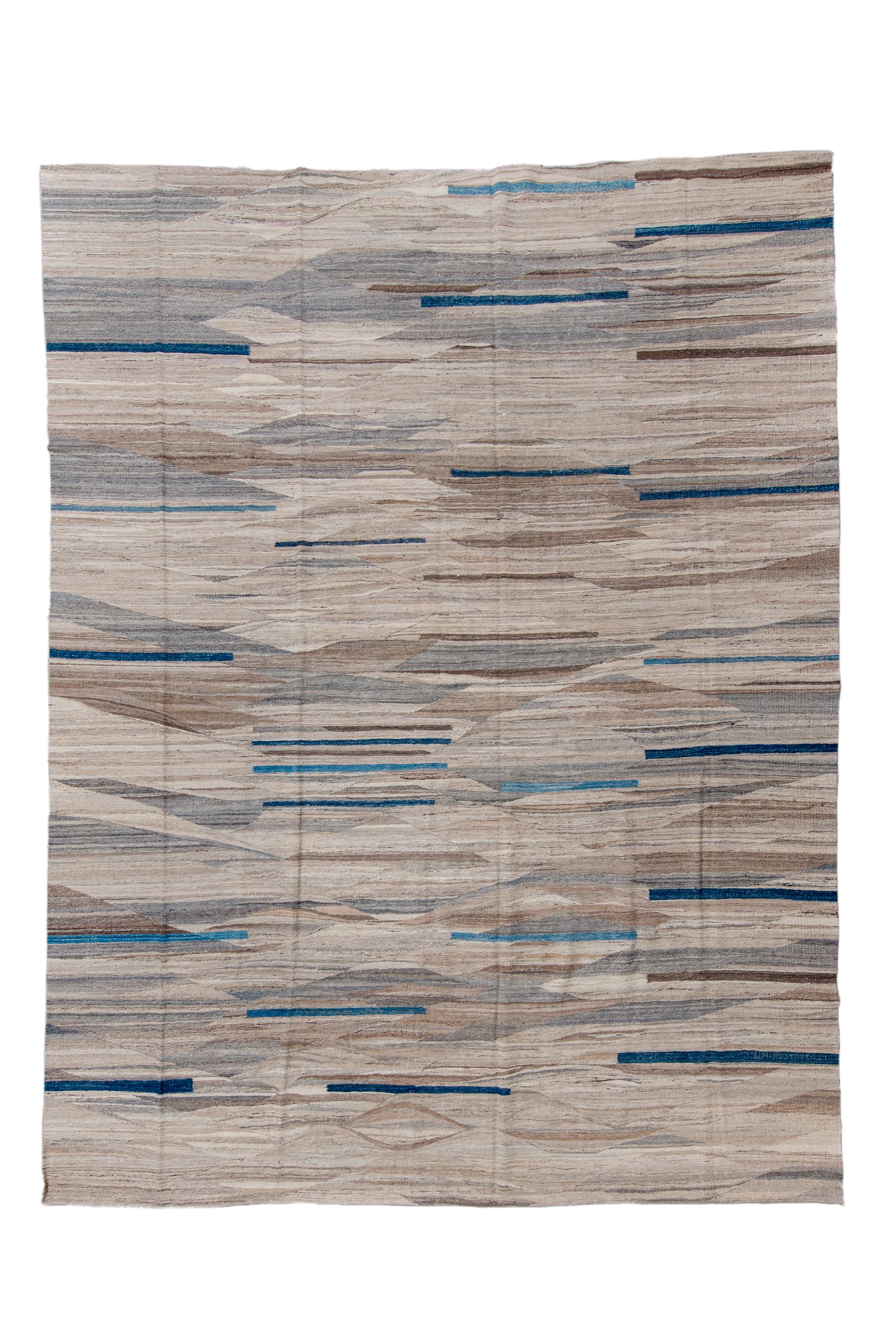 Modern Kilim flat weave | 11 x 14 | Area Rug | tribal design | brown, beige, grey, blue, sky blue | hand woven (5039)