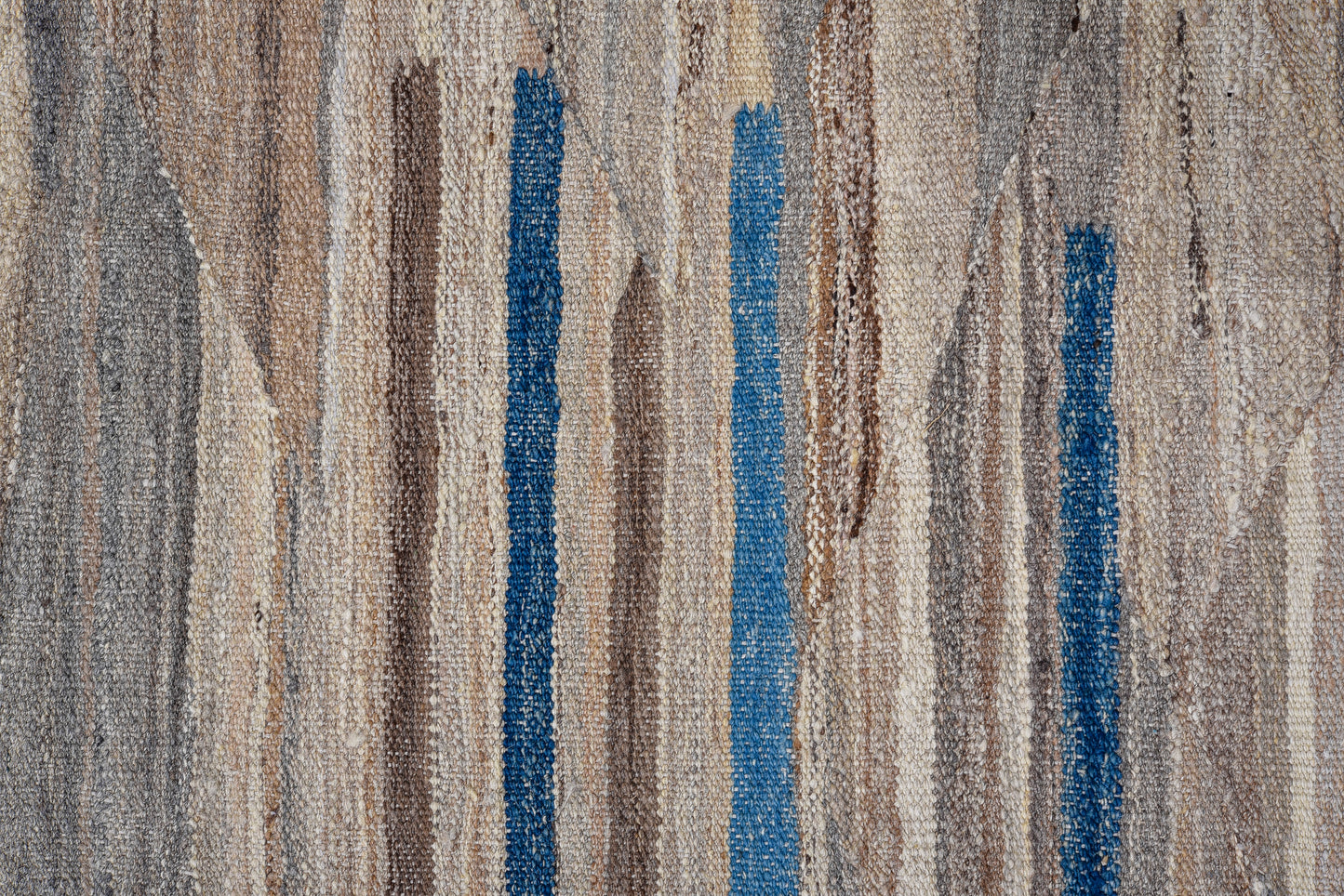 Modern Kilim flat weave | 11 x 14 | Area Rug | tribal design | brown, beige, grey, blue, sky blue | hand woven (5039)