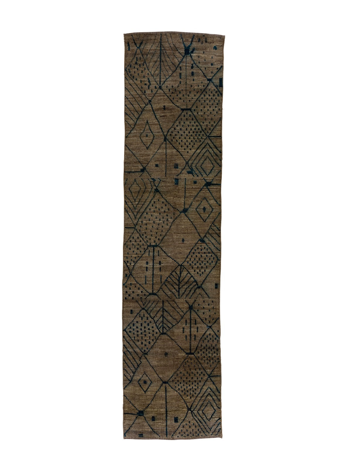 Moroccan Handmade Runner 4 X 16 |GREEN, Brown, Blue| Hand Knotted (1802)