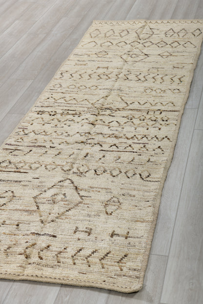 Moroccan Runner 3 X 10 |100 % Wool | Hand knotted | beige, brown design runner (3098)