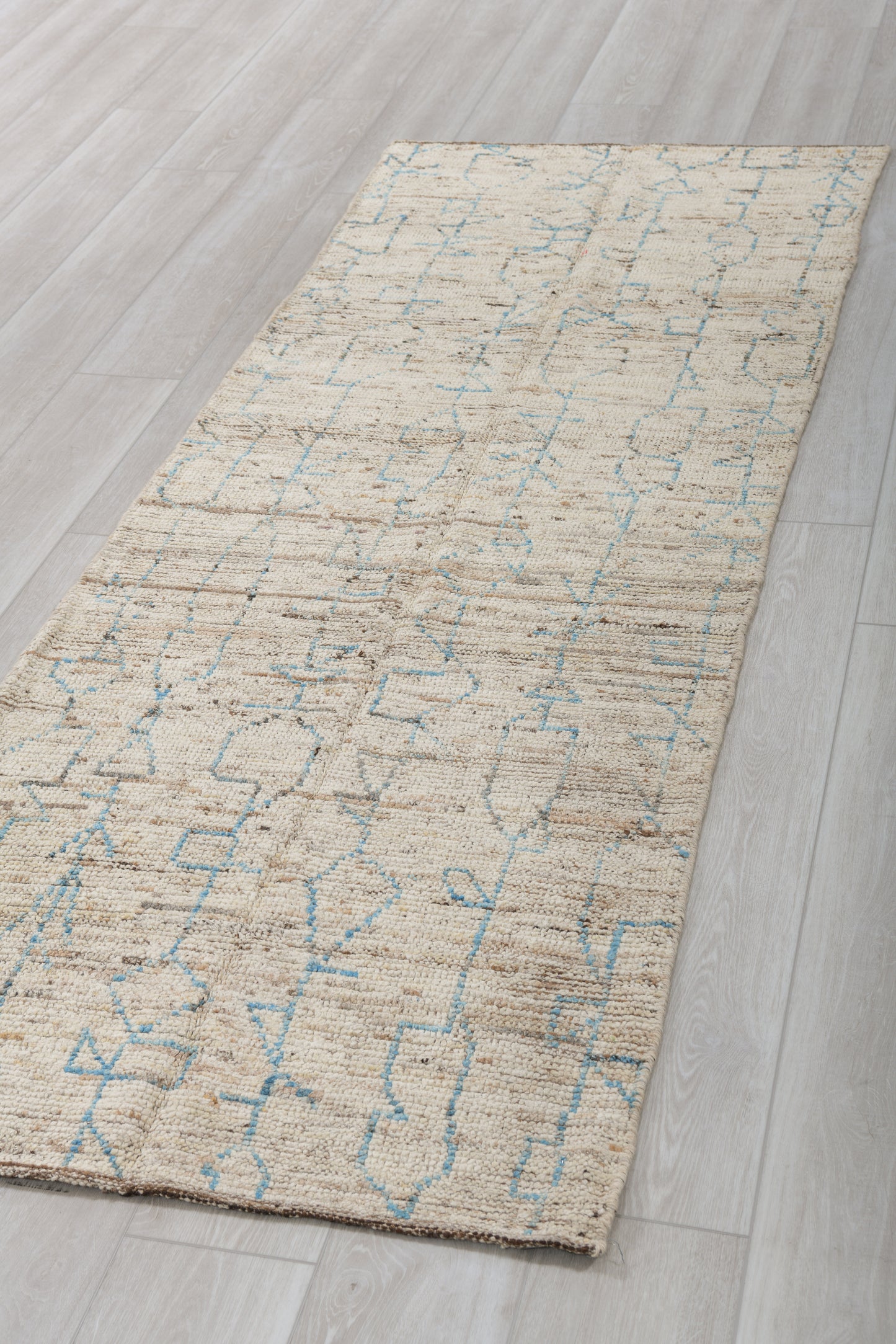 Moroccan Handmade Runner 3 X 9 | Beige, Blue, Brown | Hand knotted (3208)