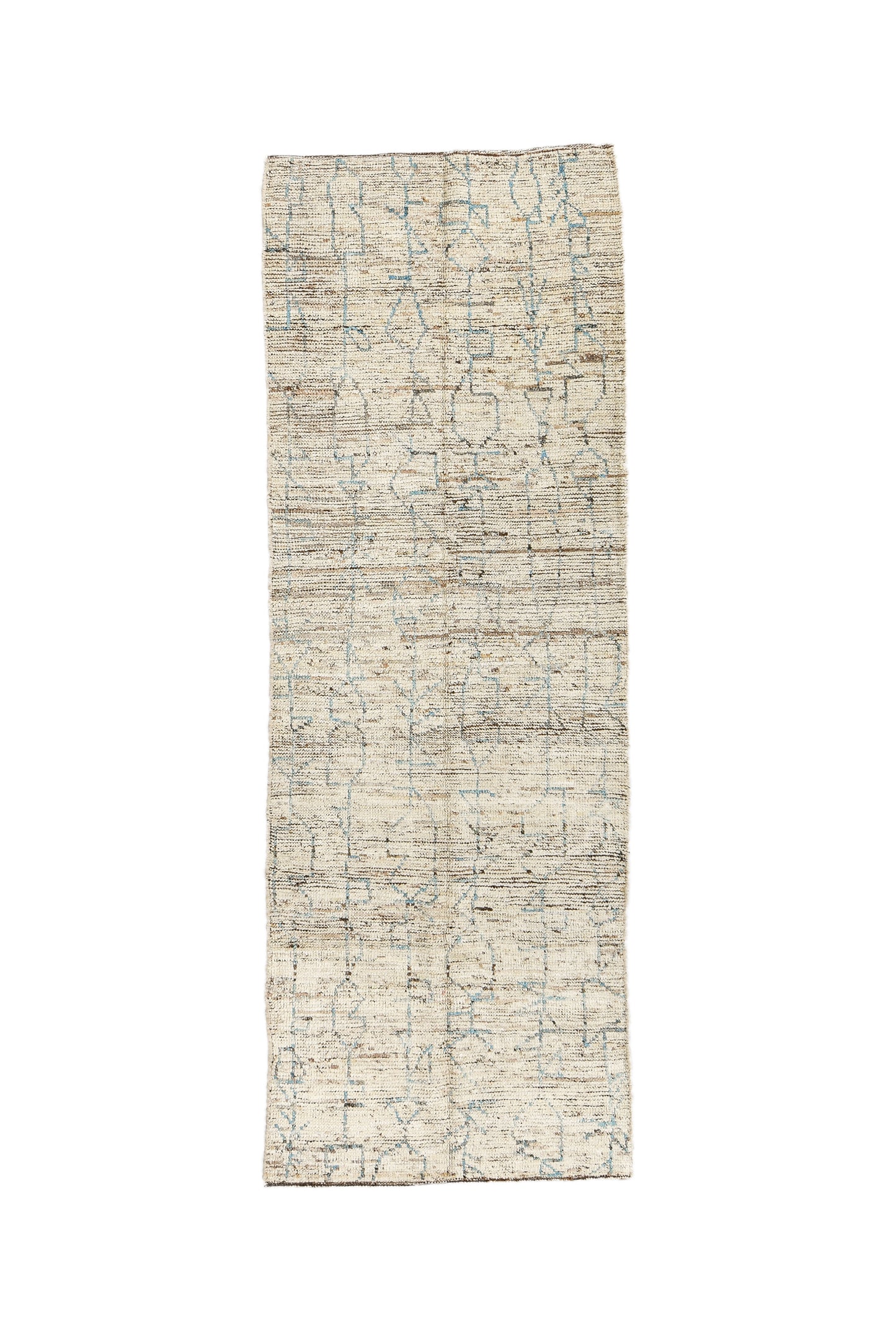 Moroccan Handmade Runner 3 X 9 | Beige, Blue, Brown | Hand knotted (3208)