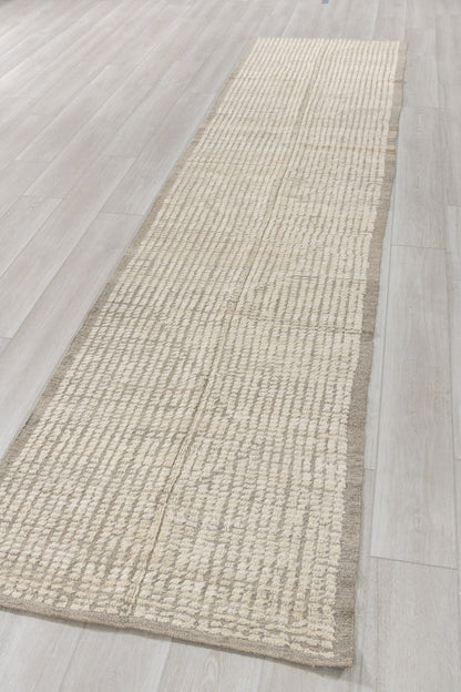 Moroccan Handmade Runner 3 X 12 | Beige | Hand knotted (3213)