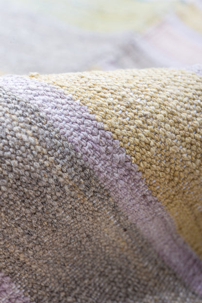 Modern Kilim flat weave | 8 x 11 | Area Rug | tribal design | grey, blue, yellow, light green| hand woven (4298)