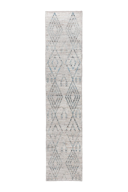 Moroccan Handmade Runner 4 X 17 | Grey, Blue, Beige, Black, Brown, Bronze | Hand knotted (4352)