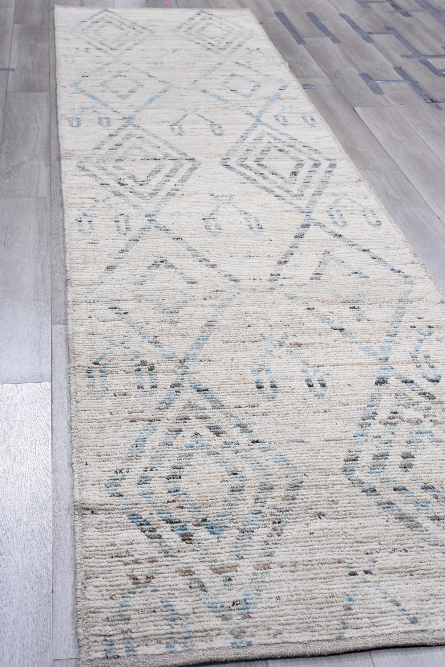 Moroccan Handmade Runner 4 X 17 | Grey, Blue, Beige, Black, Brown, Bronze | Hand knotted (4352)