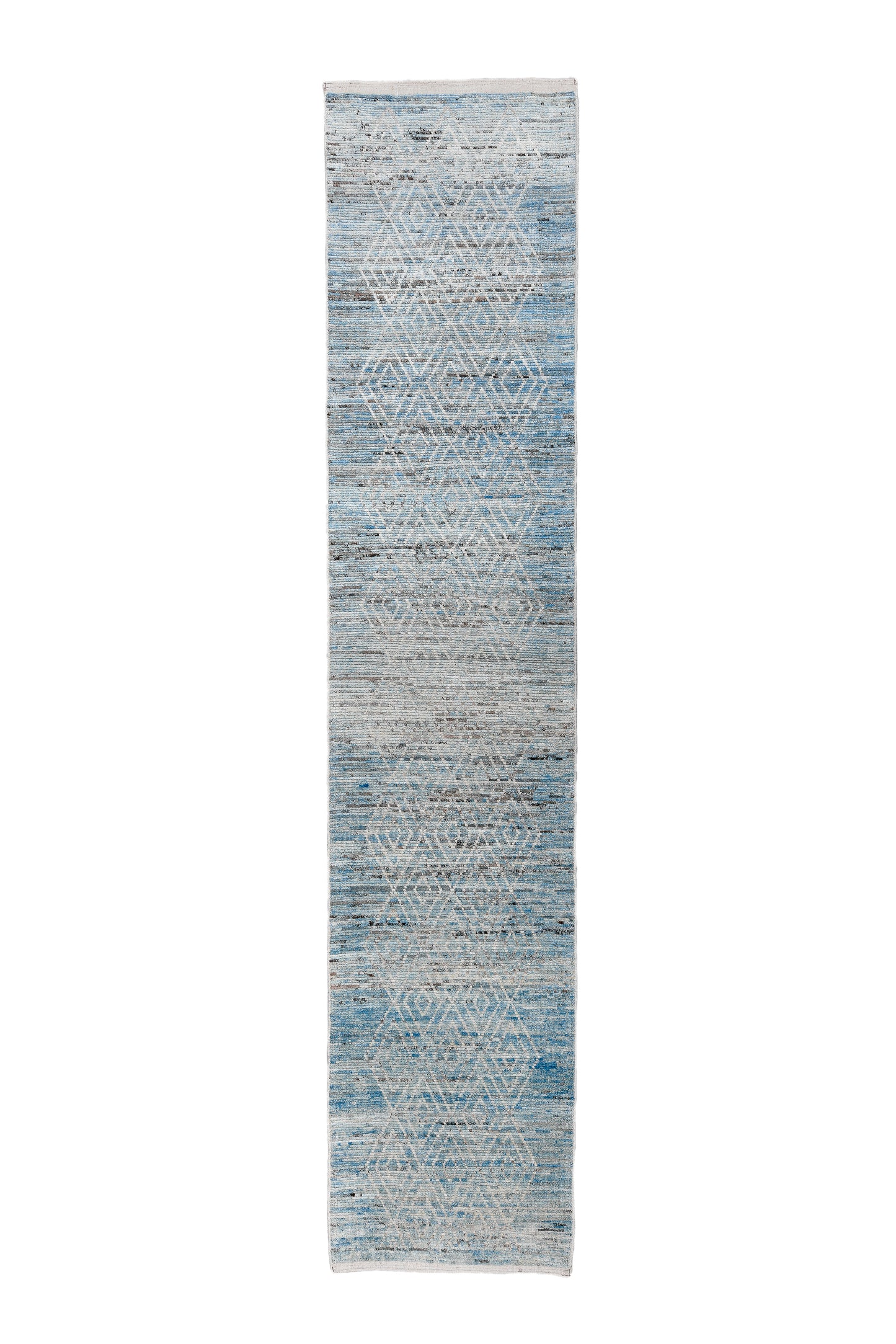 Moroccan Handmade Runner 4 X 16 |Blue, Beige, White| Hand knotted (4344)