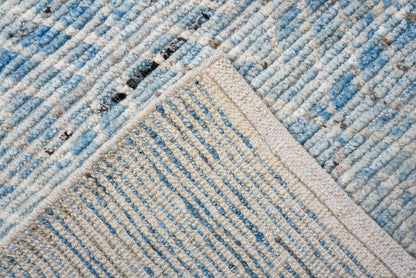 Moroccan Handmade Runner 4 X 16 |Blue, Beige, White| Hand knotted (4344)