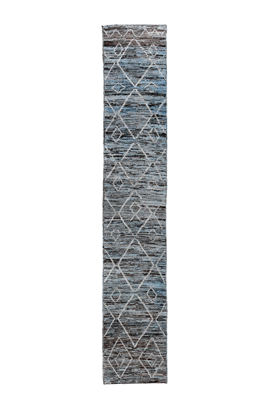 Moroccan Handmade Runner 3 X 16 | Beige, Brown, Gray, Blue| Hand knotted (4350)