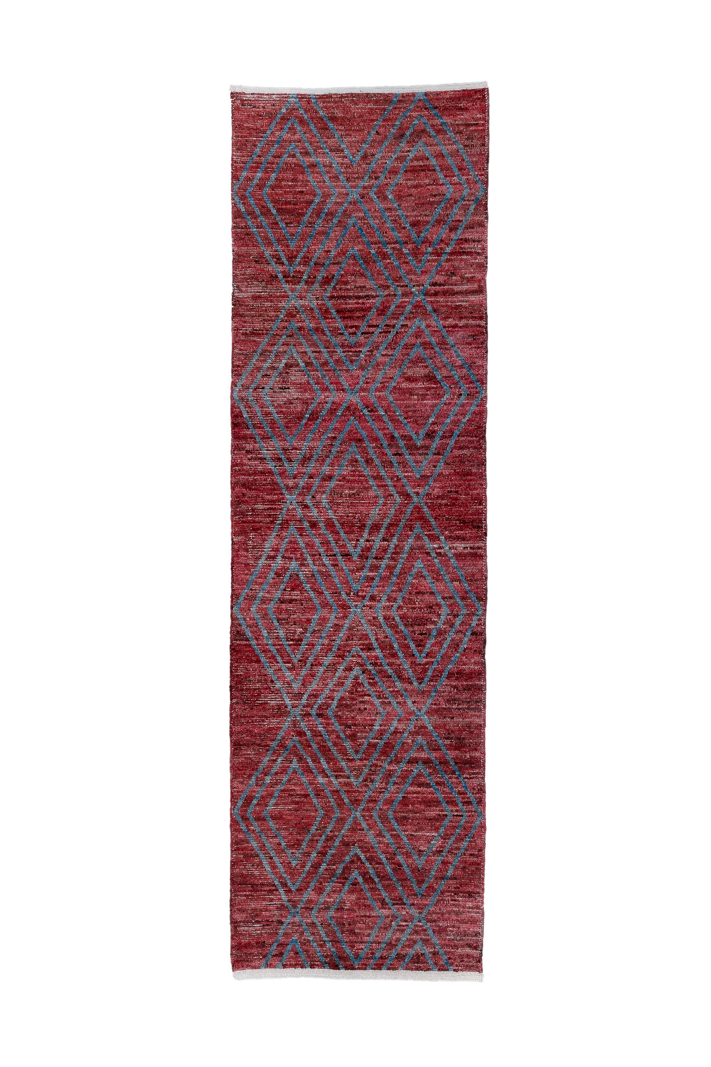 Moroccan Handmade Runner 4 X 12 | Red, Blue| Hand knotted (4351)