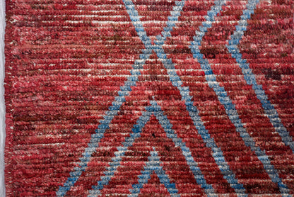 Moroccan Handmade Runner 4 X 12 | Red, Blue| Hand knotted (4351)