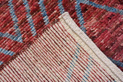 Moroccan Handmade Runner 4 X 12 | Red, Blue| Hand knotted (4351)