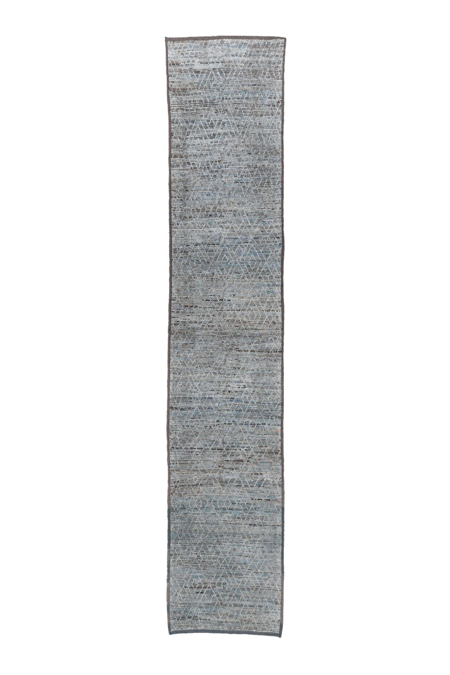 Moroccan Handmade Runner 3 X 17 | Gray, Blue, Black, Brown, White | Hand knotted (4352)