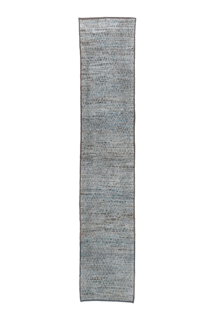 Moroccan Handmade Runner 3 X 17 | Gray, Blue, Black, Brown, White | Hand knotted (4352)