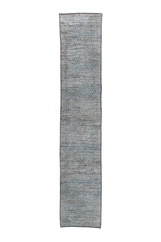 Moroccan Handmade Runner 3 X 17 | Gray, Blue, Black, Brown, White | Hand knotted (4352)