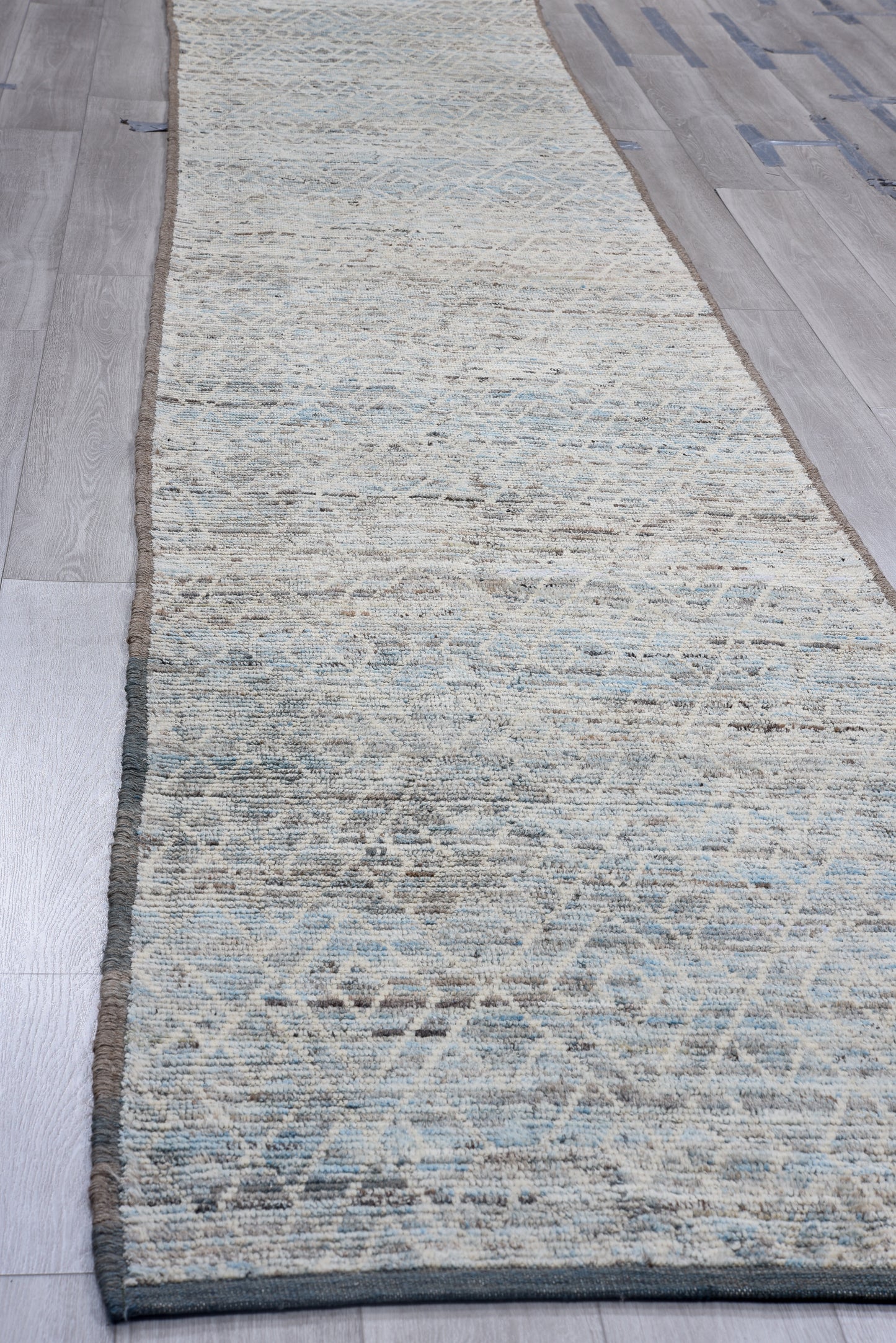 Moroccan Handmade Runner 3 X 17 | Gray, Blue, Black, Brown, White | Hand knotted (4352)