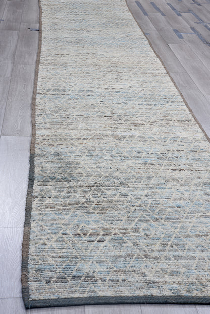 Moroccan Handmade Runner 3 X 17 | Gray, Blue, Black, Brown, White | Hand knotted (4352)