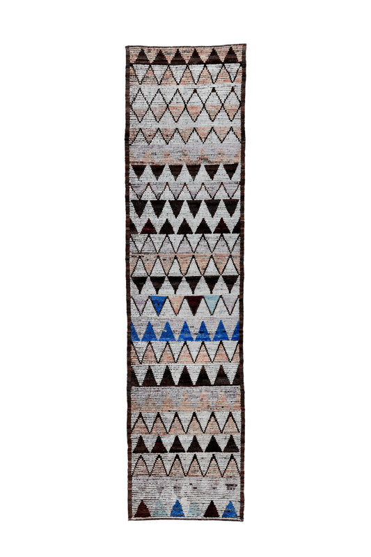 Moroccan Handmade Runner 3 X 13 | Beige, Brown, Gray, Blue, Orange | Hand knotted (4355)