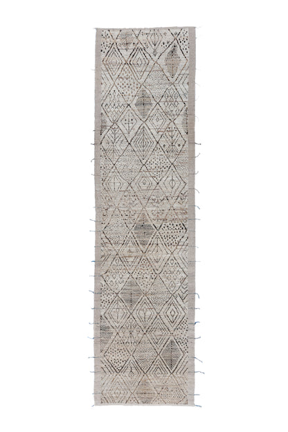 Moroccan Handmade Runner 4 X 16 |Beige, Bronze, Brown| Hand knotted (4357)